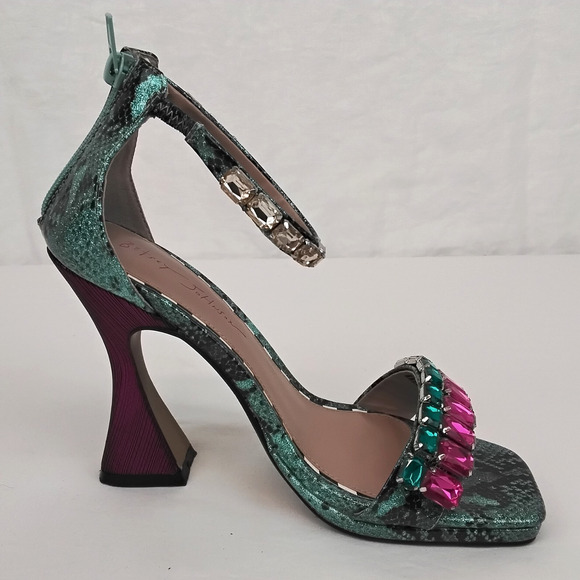 Betsey Johnson Emani Heels Women's Size 9.5 Teal & Purple w/ Rhinestones #W4154 - Picture 9 of 16